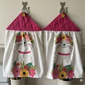 Hand Crafted Spring Floral Cat Kitchen Towels